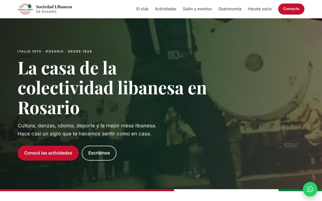 Inicio de la nueva web de la Sociedad Libanesa de Rosario en computadora